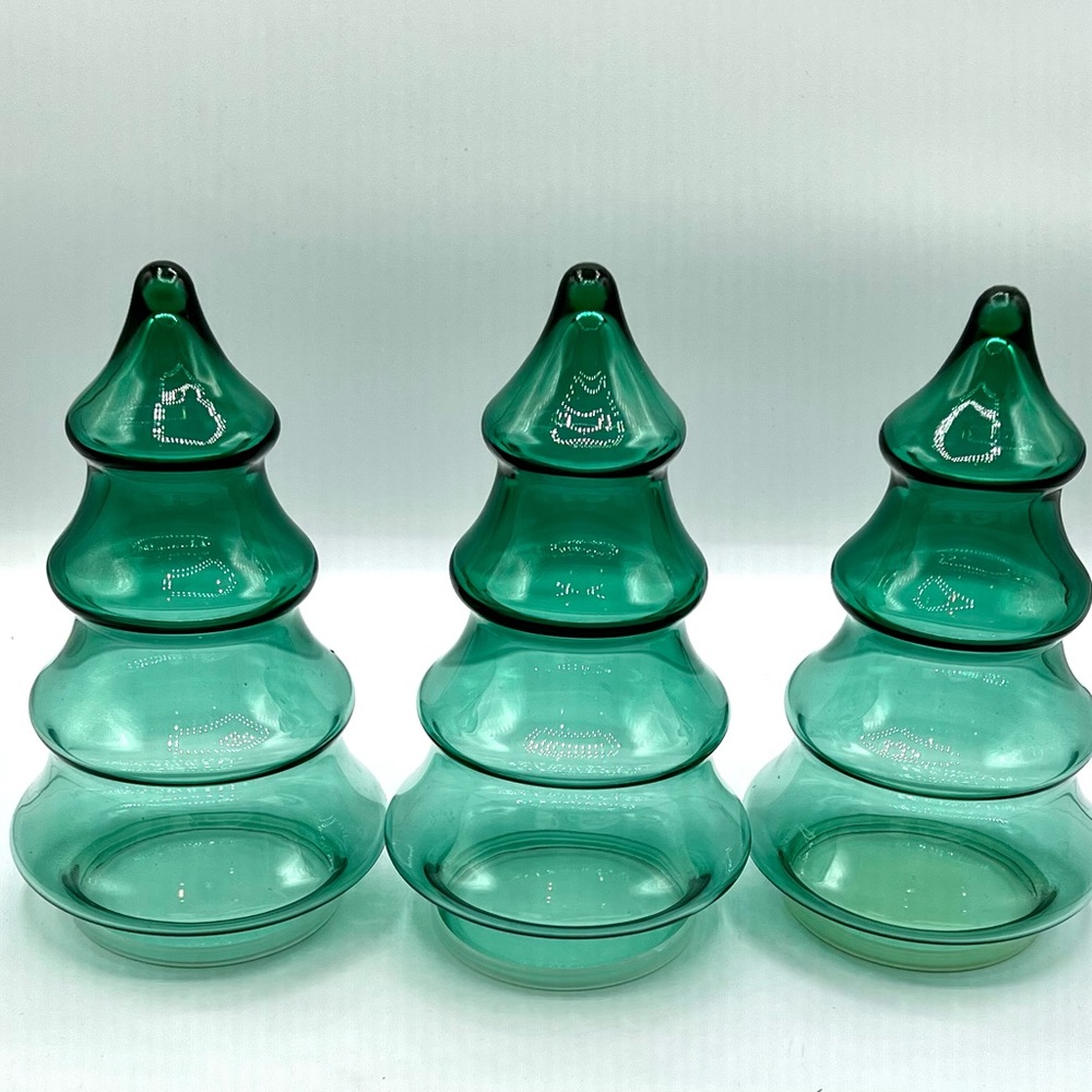 Vintage Green Glass Christmas Tree 🎄 Set of 3